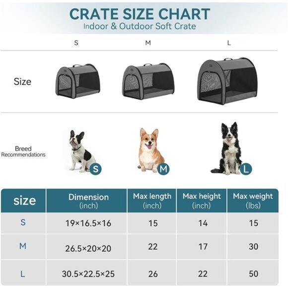 Portable Dog Crate,Arch Design Escape Proof Collapsible Soft Sided Dog Crate Dog - Picture 2 of 7